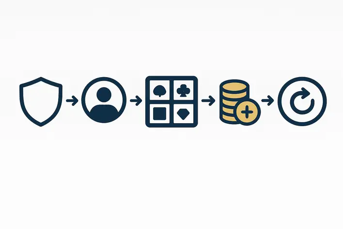 An infographic-style image to visually break down the 5 simple steps for a beginner to start playing online slots, as described in the article.